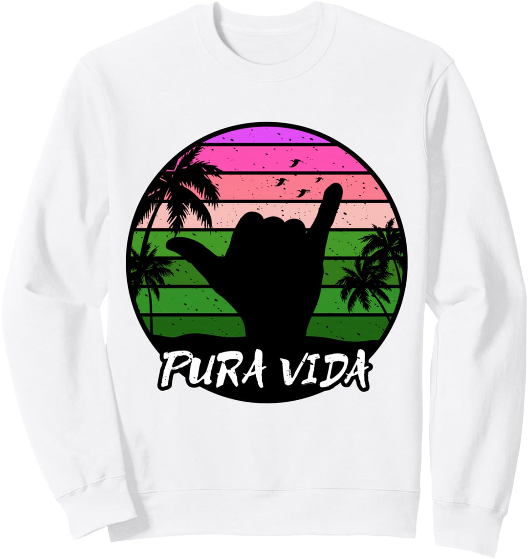 Costa Rica Pura Vida Tropical Vacation Surfer Shaka Schild Sweatshirt