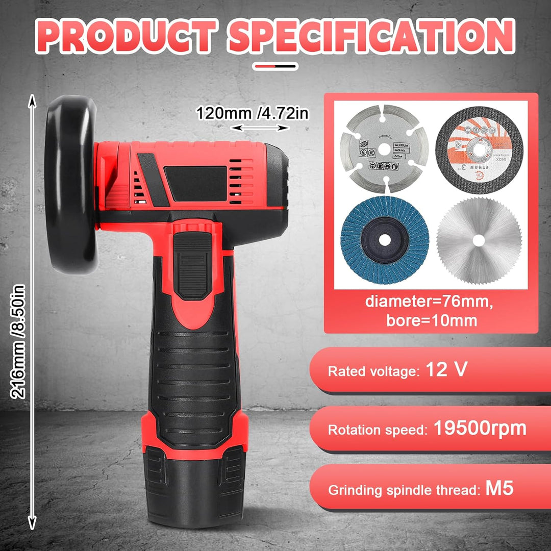 Mini Winkelschleifer, Akku Flex, Winkelschleifer Set 12V, Mit 2 Batterien 2000mAh & 6 Trennscheiben,