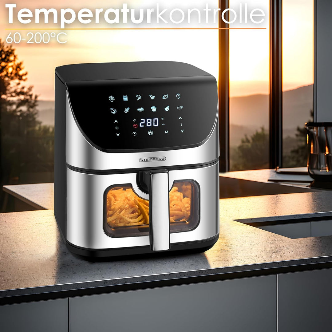 Heissluftfritteuse | 8 Liter | Heissluftfritteuse | 4 in 1 Mini Backofen | Fritteuse | Dörrautomat |