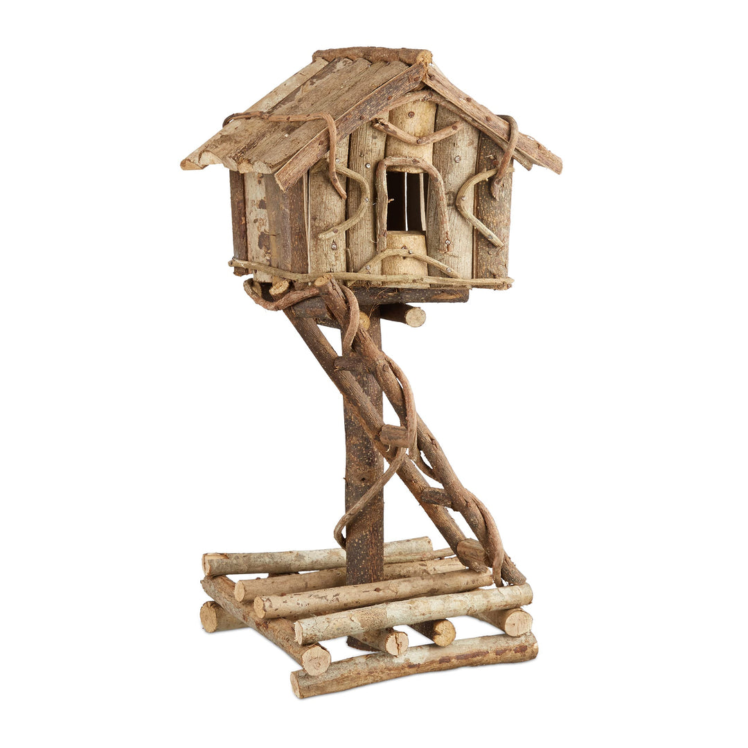 Relaxdays Vogelhaus stehend, unbehandeltes Deko Vogelhäuschen auf Ständer, handgemachtes Holzhaus mi