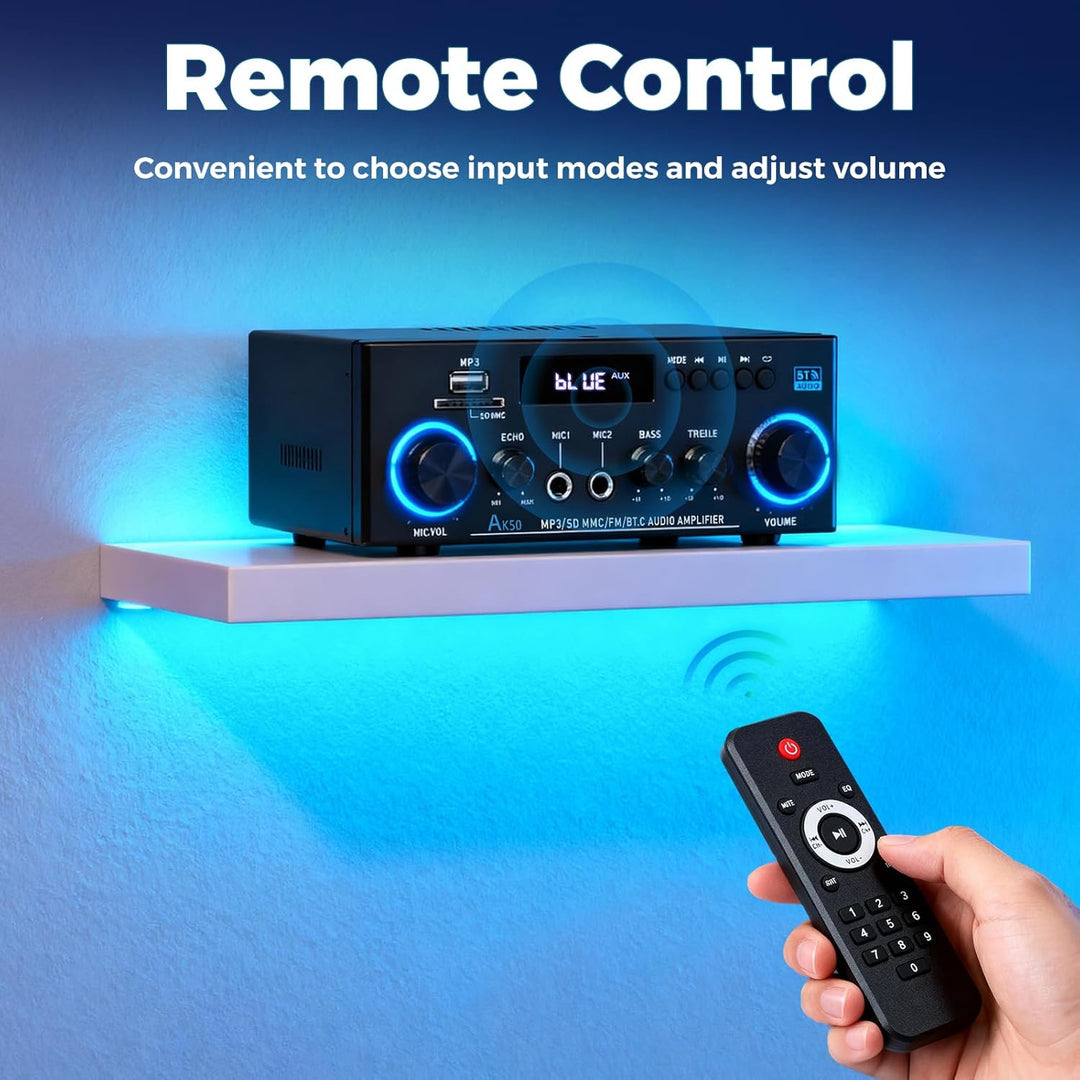 HiFi-Verstärker, Mini Bluetooth Stereo Audio Verstärker Receiver 12V/ 220V 800W 2 Kanäle Endverstärk