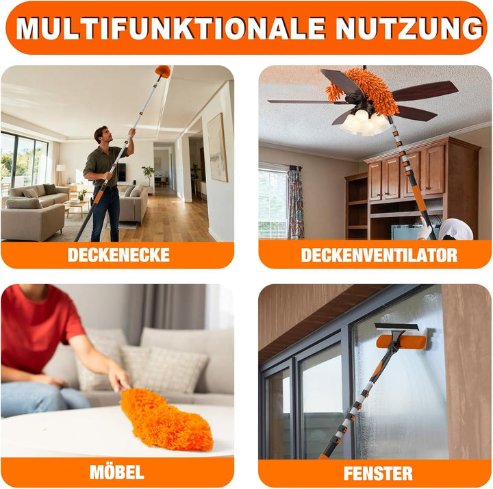 SISUPASSIE 7,2m Staubwedel Teleskop, Spinnenwebenentferner waschbar, Fensterputzer mit Teleskopstang