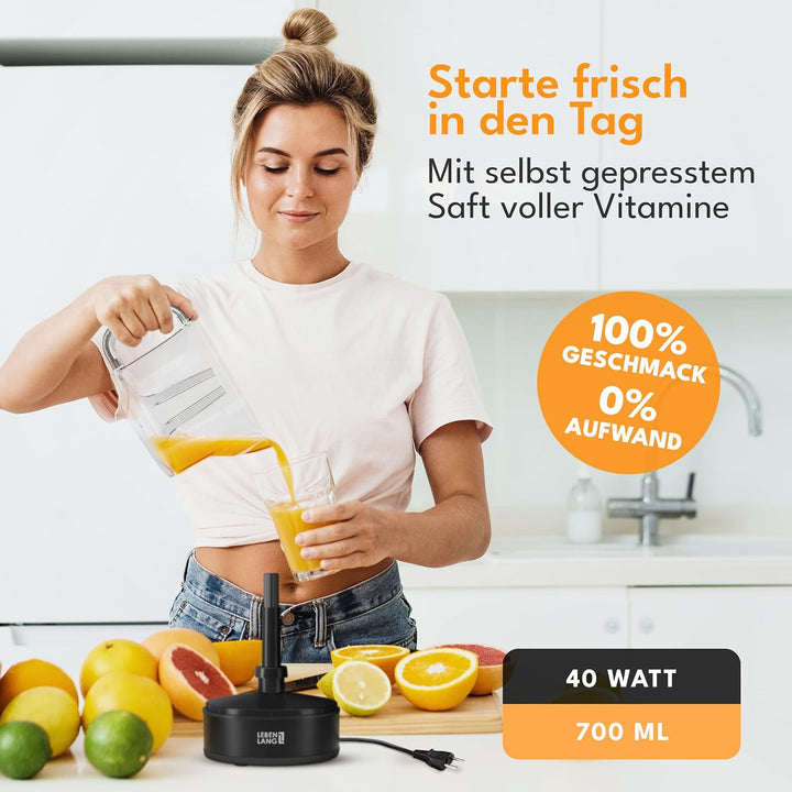 LEBENLANG Zitruspresse elektrisch - 2 Kegel & BPA-Frei I Hohe Saftausbeute I 700ml Orangenpresse ele