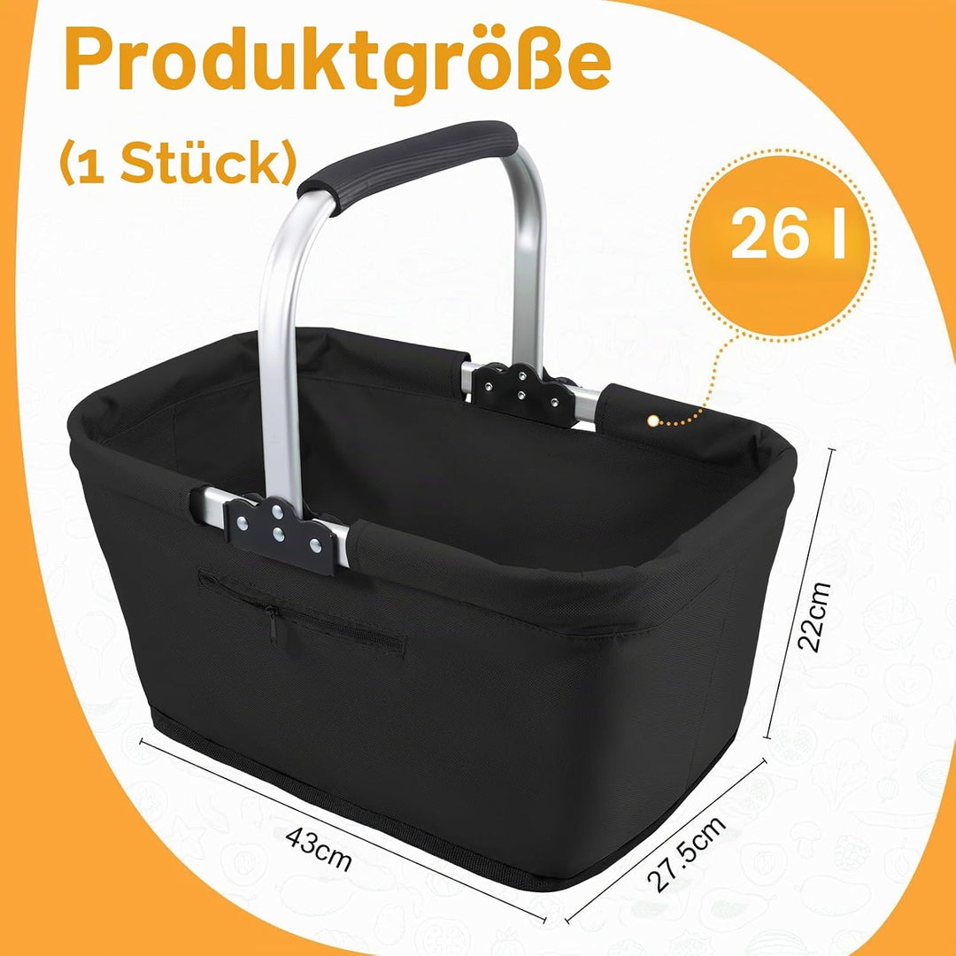 Einkaufskorb, 26L Faltbarer Einkaufskorb, Stabiler Tragekorb & Picknickkorb, Grosser Faltkorb für Fa