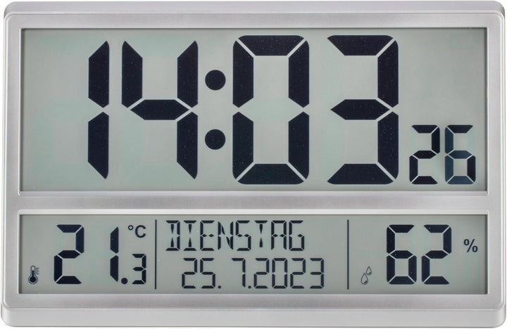 TFA Dostmann XL Wanduhr digital, 60.4520.54, mit Temperatur und Luftfeuchtigkeit, Wochentag (8 Sprac