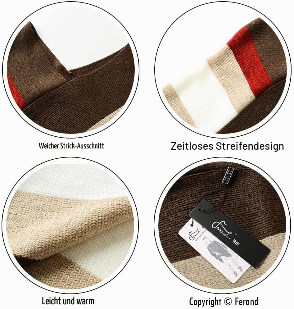 Ferand Damen Gestreifter Poncho Pullover Vielseitiger Schal zum Wickeln mit Fransen für Herbst und W