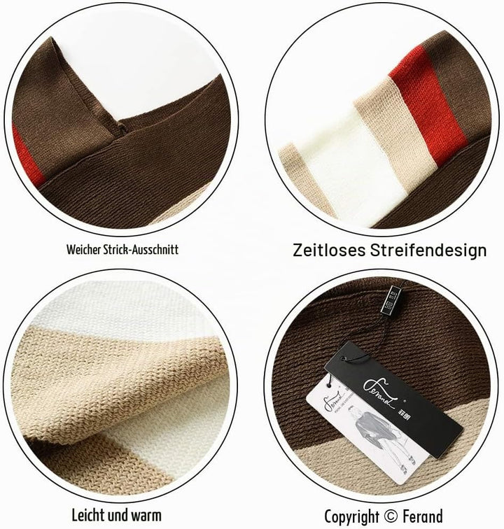 Ferand Damen Gestreifter Poncho Pullover Vielseitiger Schal zum Wickeln mit Fransen für Herbst und W