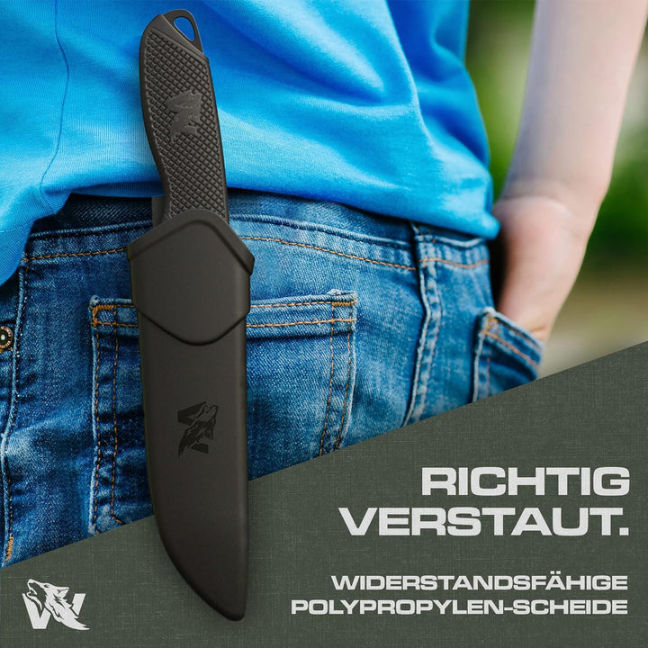 ODENWOLF W-KIDS – Kinder Schnitzmesser Set mit robuster Scheide &amp; süssem Kindermesser Führerschein –