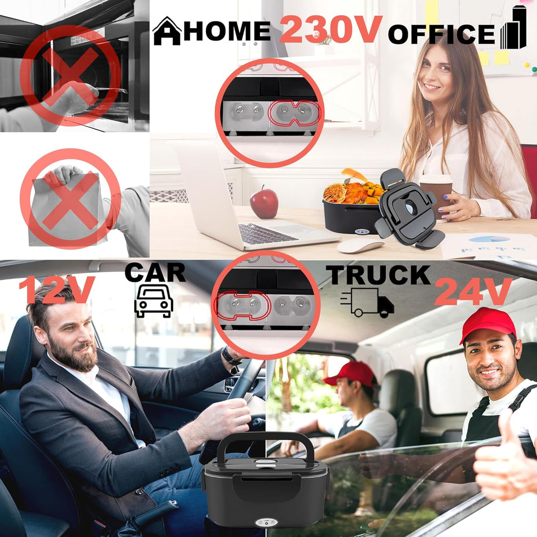 Nifogo Elektrische Lunchbox 100W, 1,5Lx2 für Auto/Lkw/Büro Beheizbare Lunchbox 12V/24V/230V Electric