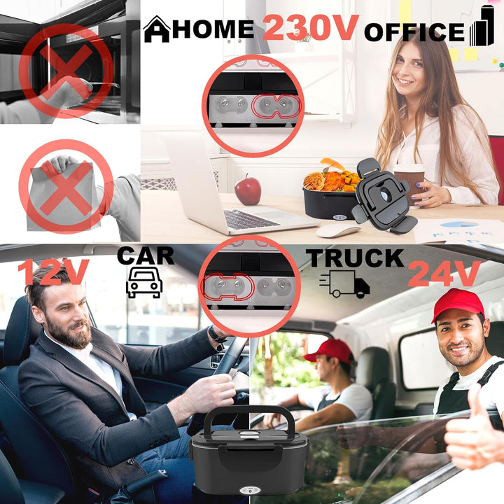 Nifogo Elektrische Lunchbox 100W, 1,5Lx2 für Auto/Lkw/Büro Beheizbare Lunchbox 12V/24V/230V Electric