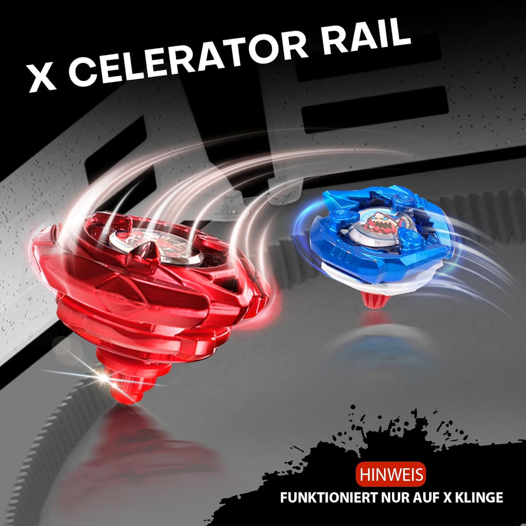Gryo X Arena Battle Set Ausgestattet mit X Acceleration Rail - 4 Kampfkreisel, 2 Launchers und Stadi