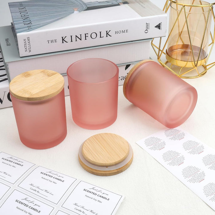 8 Pace Milchglas-Kerzengläser mit Bambusdeckel, leere Gläser (315 ml) für die Herstellung von Kerzen