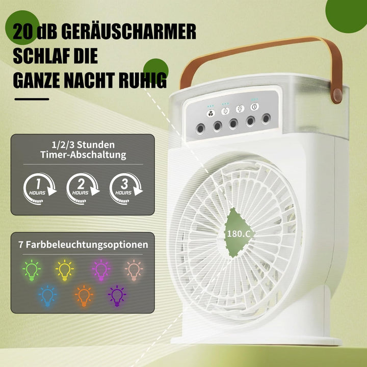 ragbare Klimaanlage Fan, 4 in 1 Personal Mini Cooling Fan mit Wassernebel Spray, 3 Geschwindigkeiten