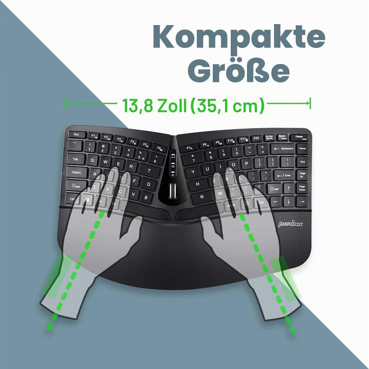 Perixx PERIDUO-606 Wireless Mini Ergonomic Keyboard with Portable Vertical Mouse - Adjustable Palm R
