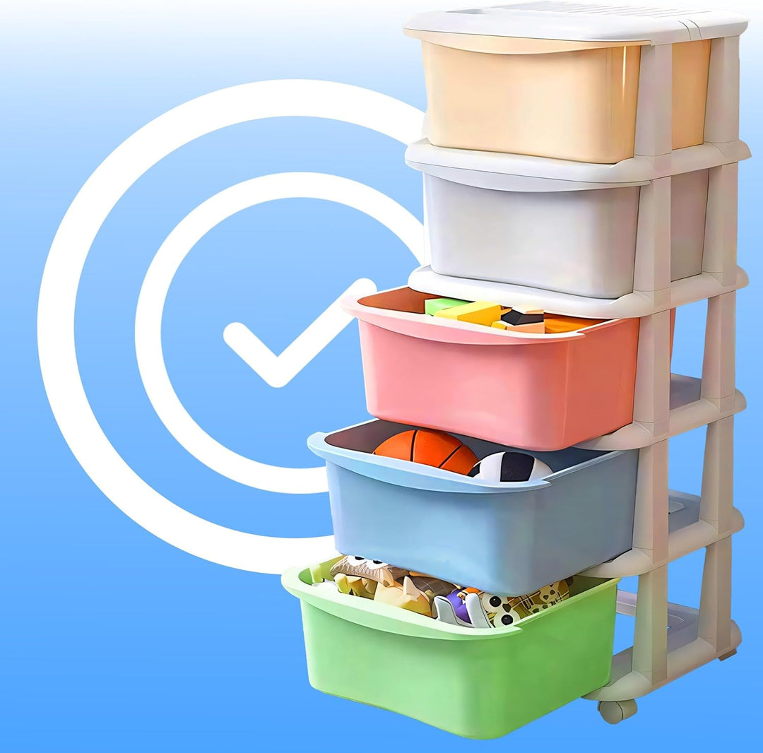 Retoo Kinderregal Spielzeug Organizer Spielzeugregal Aufbewahrungsboxen Aufbewahrungsregal mit 5 Her