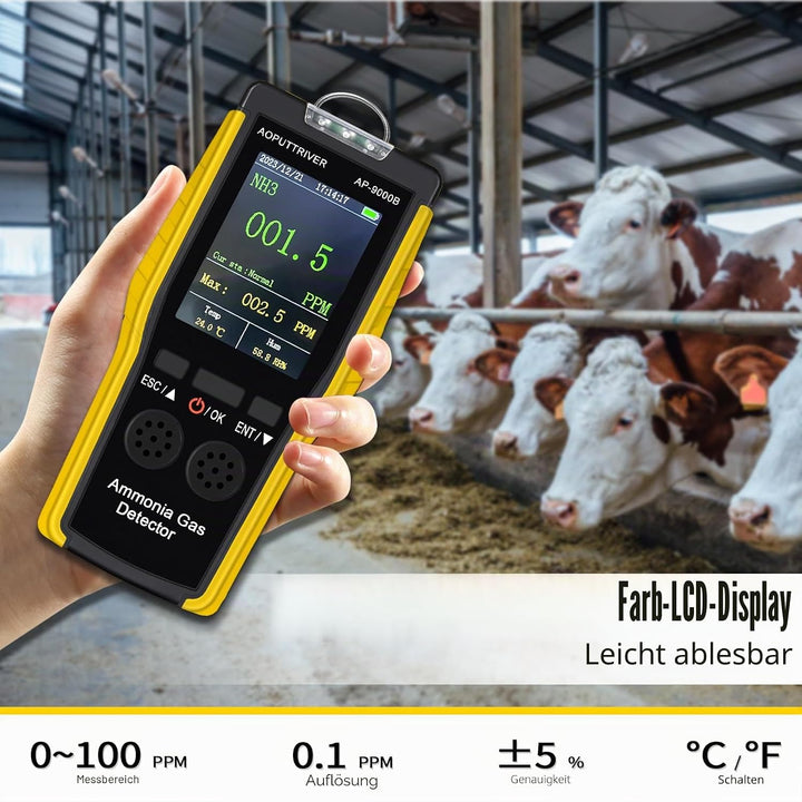 Ammoniak Gas Detektor 9000B, 0~100PPM Akustischer Optischer Alarm NH3 Luftqualitätsmessgerät für Ind