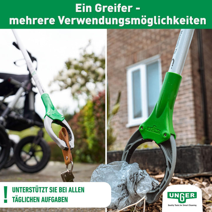 UNGER NiftyNabber Trigger Allzweckgreifer (93 cm lang, Müllzange, mit Magnetspitze, Greifkopf 360° d