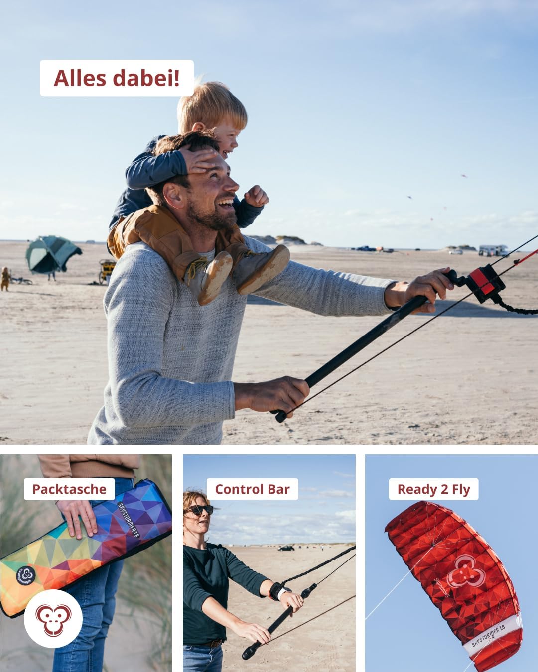 Skymonkey Skystormer Lenkmatte 2-Leiner (inkl. Lenkbar) Ready 2 Fly- Verschiedene Grössen (180 cm od