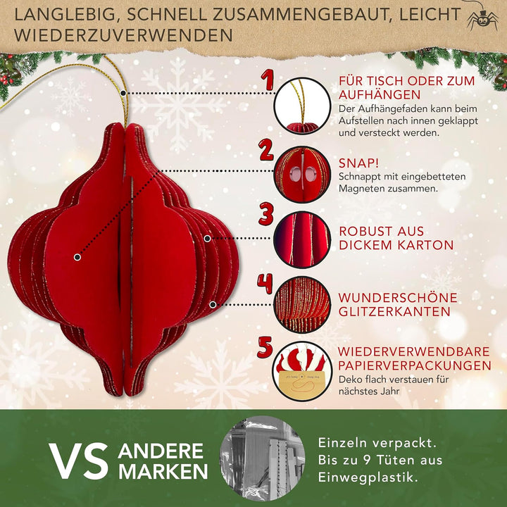 Premium Wiederverwendbare Weihnachtsdeko - Christbaumschmuck, Papier Weihnachtskugeln, Weihnachtsbau