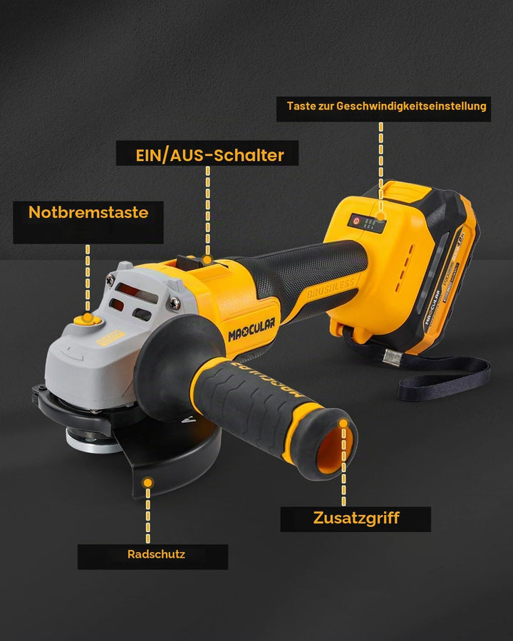 Akku Winkelschleifer 125mm, 20V profi Winkelschleifer mit 2×4,0 Ah Akku, 32 mm Schnitttiefe, 9600 U/