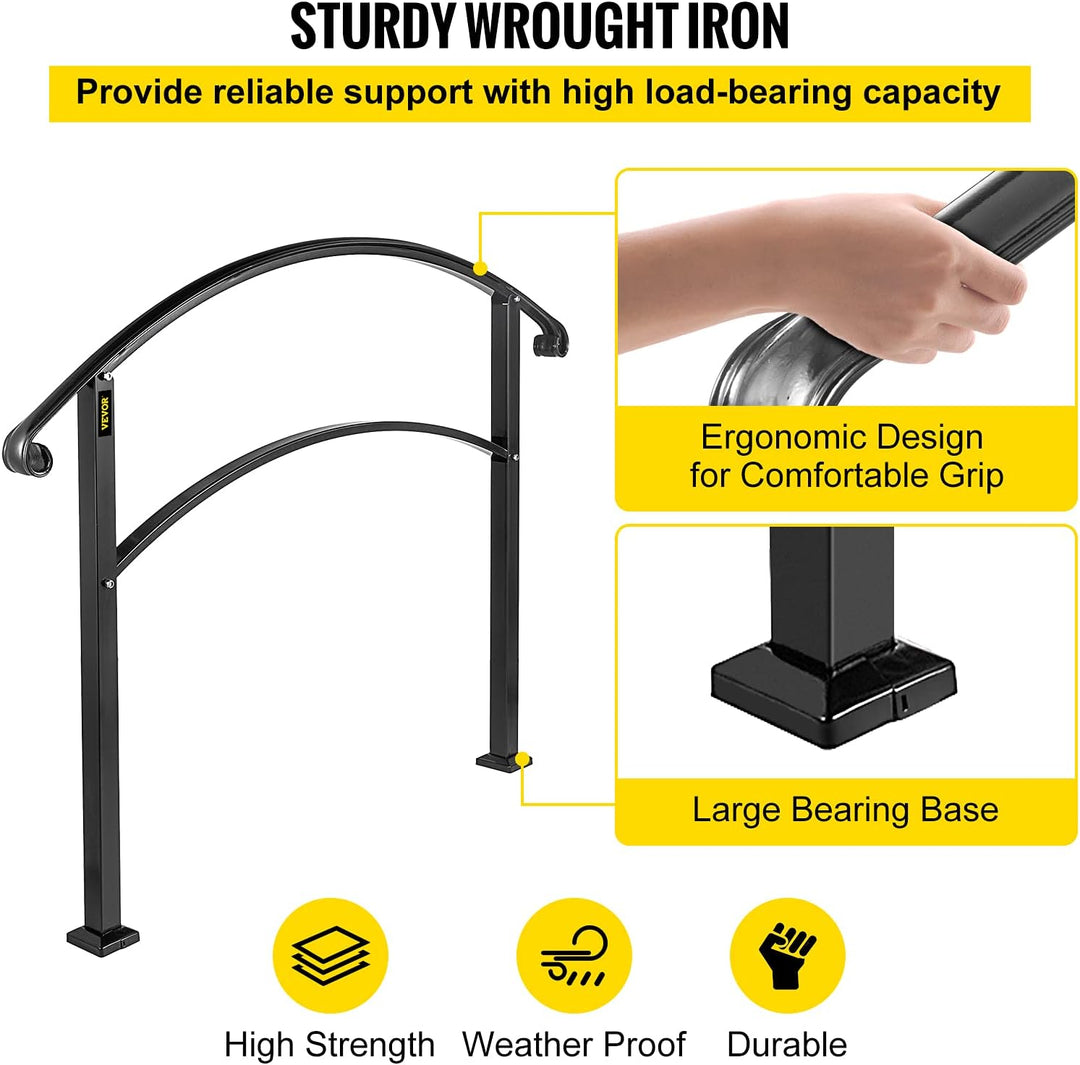 Happybuy 4-stufiger verstellbarer Handlauf passt 1 oder 4 Stufen Mattschwarze Treppenschiene schmied