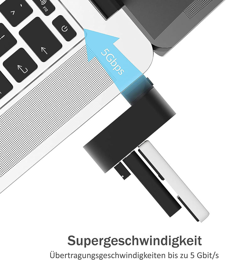 SABRENT Premium 3 Port Aluminium Mini USB 3.0 Hub [um 90 ° / 180 ° drehbar] (HB-R3MB) 3 port Schwarz