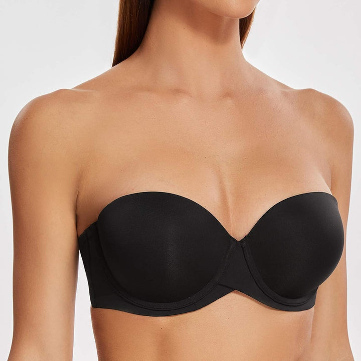 MELENECA Damen Push-Up Trägerlos BH - Bügel BH mit geformte Cups 70B Schwarz, 70B Schwarz