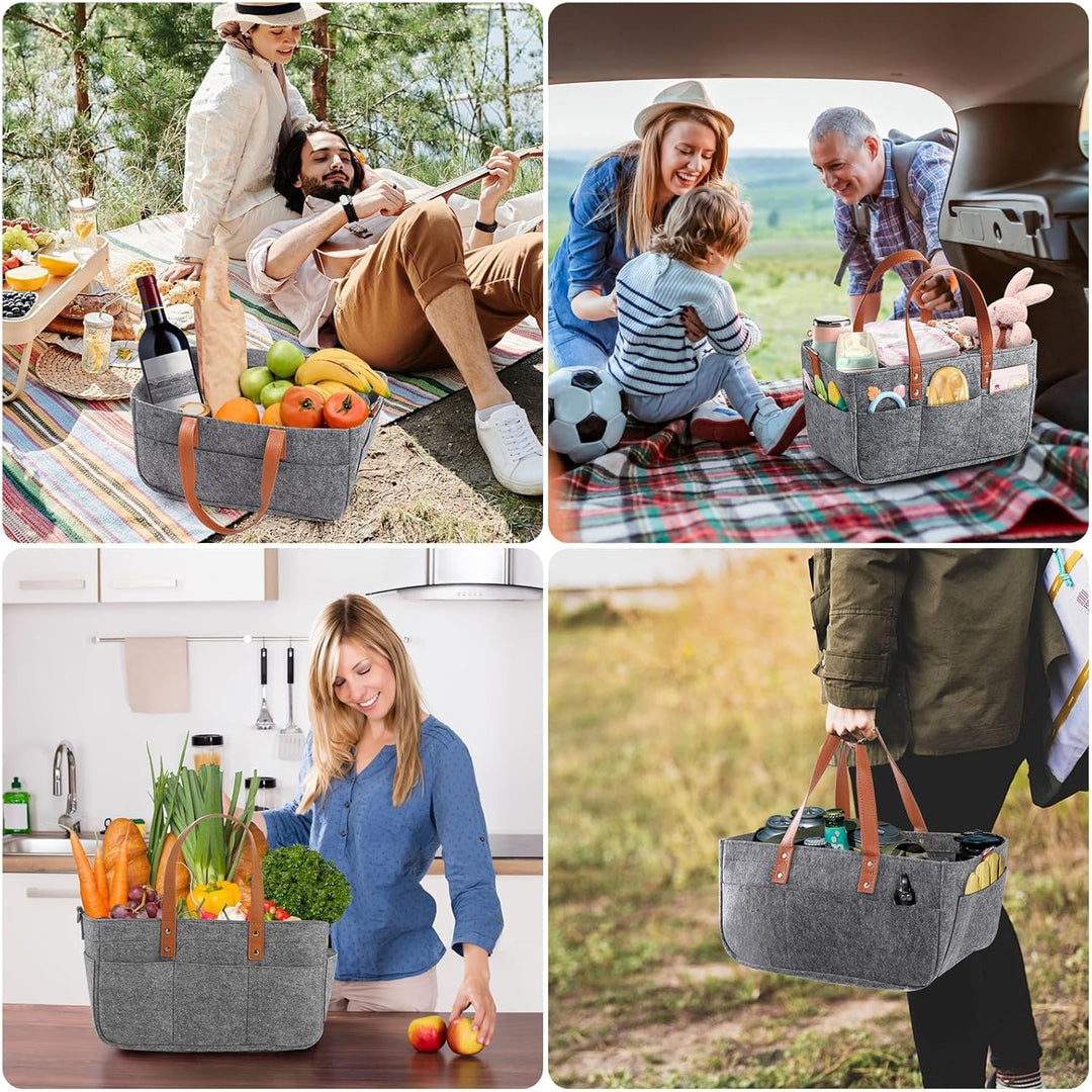 30L Filztasche Einkaufstasche mit Fächern, Filztasche Einkaufskorb Shopper für Outdoor Trips, Pickni