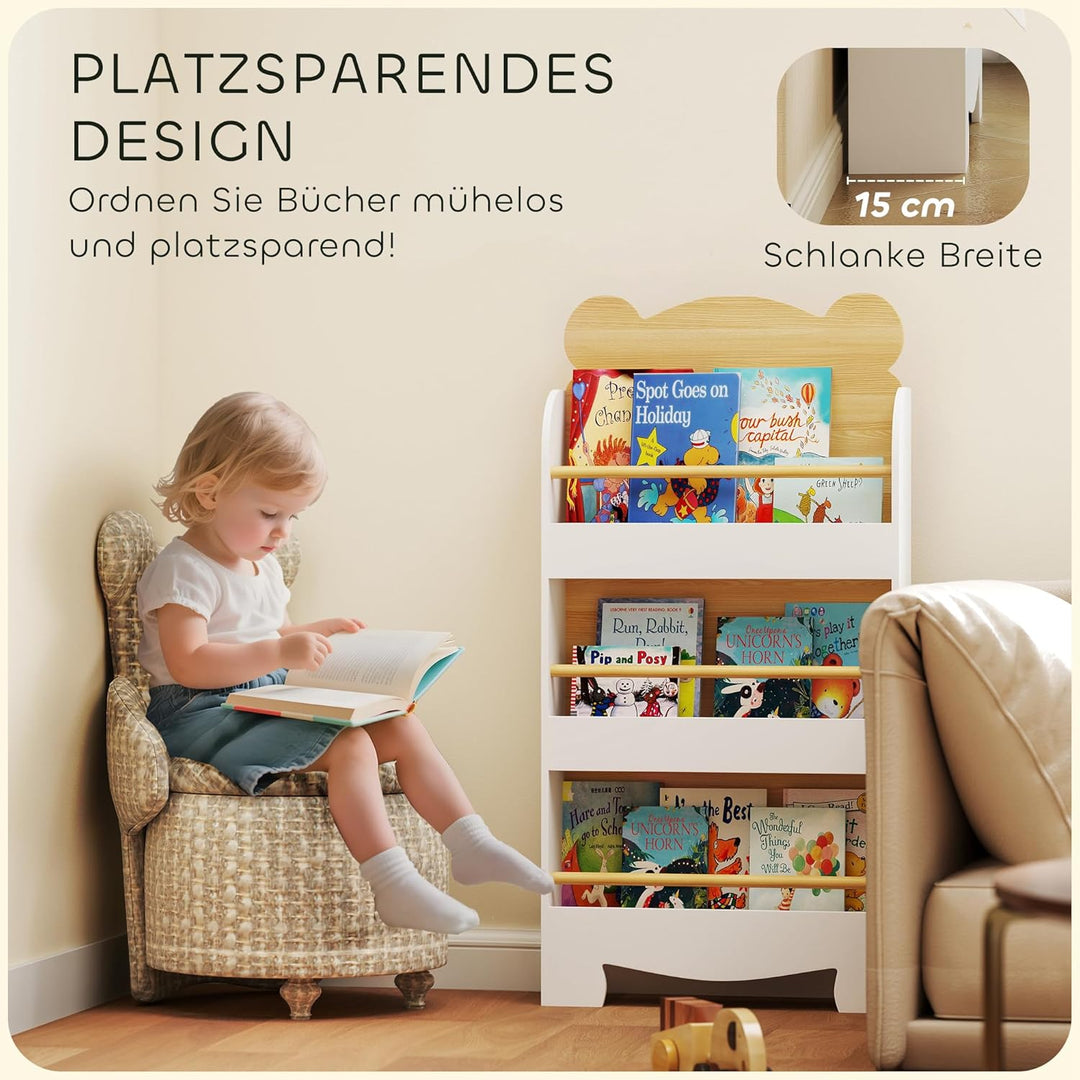 AIYAPLAY Bücherregal Kinder, Kinderregal mit 3 Regal, Spielzeugregal aus Holz, Kinderzimmerregal für