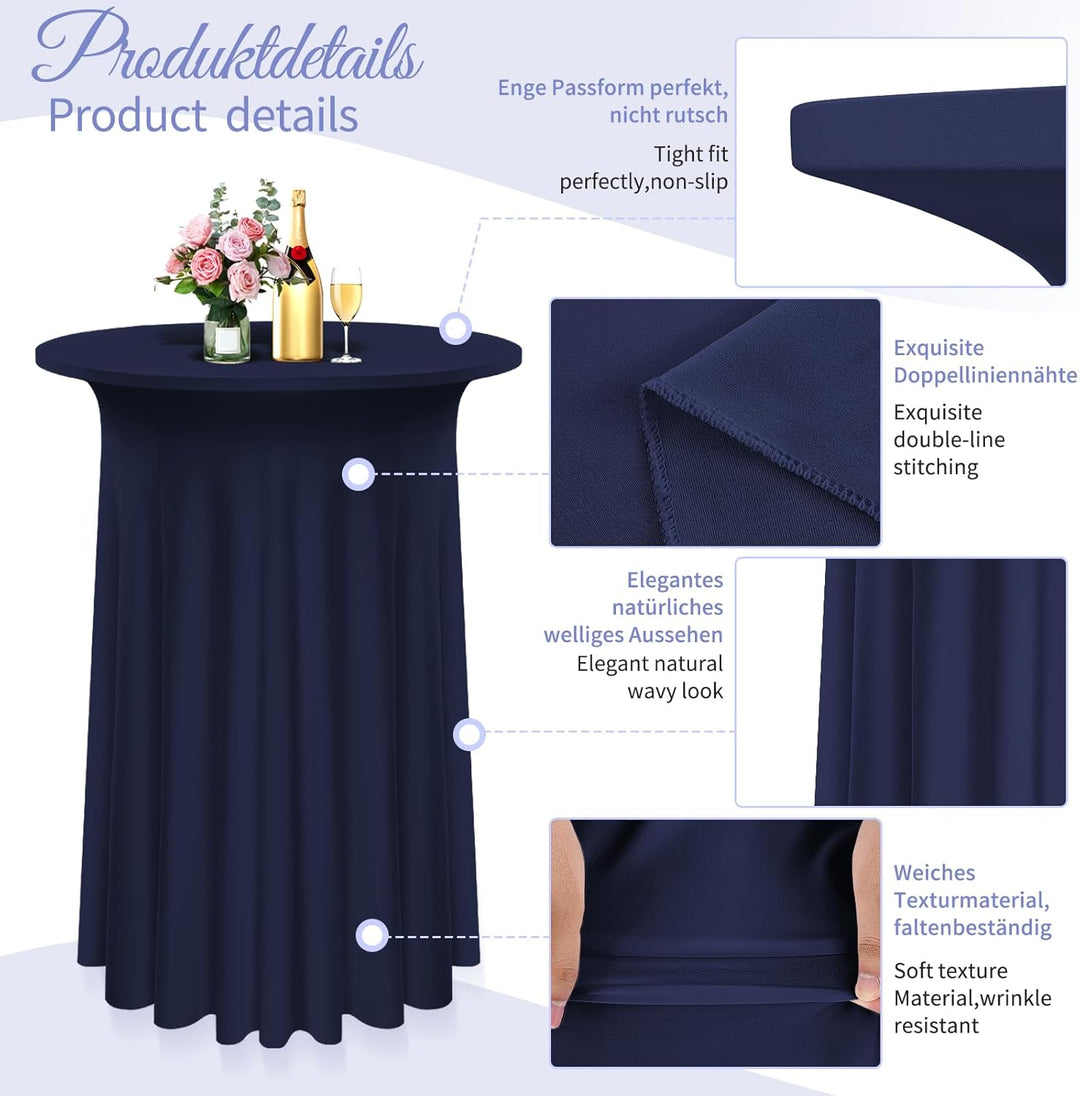 3 Packs Spandex Cocktail Tischdecke mit Röcken 80x 110cm, dunkelblauer Stretch Cocktail Tisch für ho