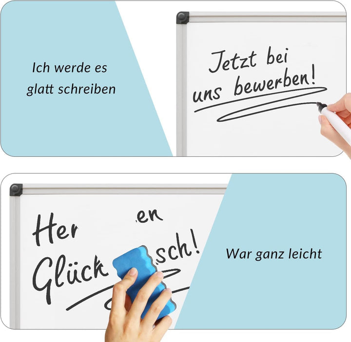XIWODE Whiteboard 60cm x 45cm mit Stiftablage, Pinnwand Tafel, Magnettafel, Magnetpinnwand, beschrei