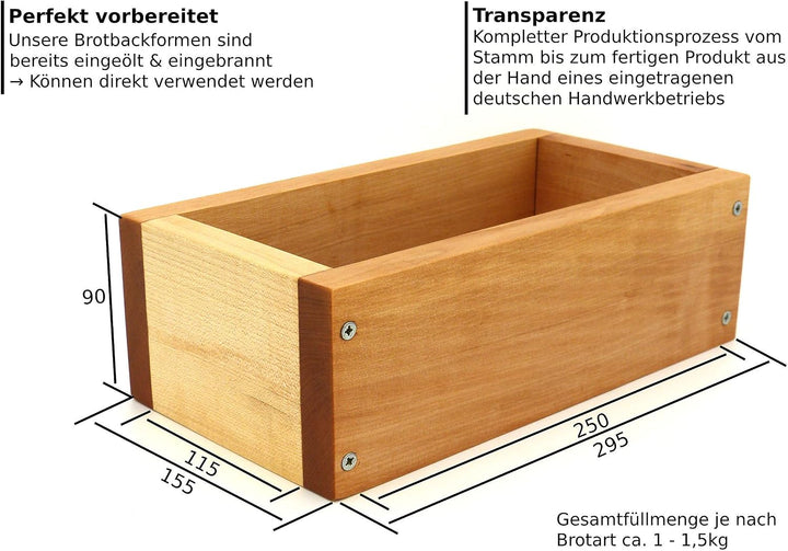 Holzwerk Premium Brot-Backform aus hitzebeständigem massivem Ahorn-holz – hochwertiger Brot-Backrahm