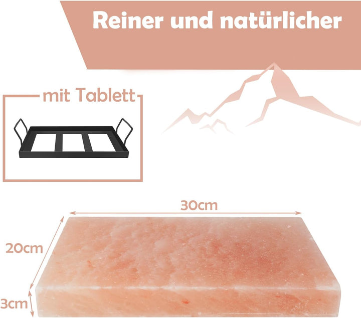 1x Pack XXL Salzstein zum Grillen, 20x30x3cm Salz Grillsteine Mit Eisenplatte, Wiederverwendbar Salz