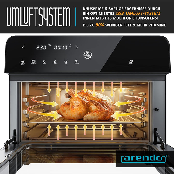 Arendo - Minibackofen 25l - Heissluftfritteuse 25 Liter Edelstahl - Multifunktionsofen - mini Backof