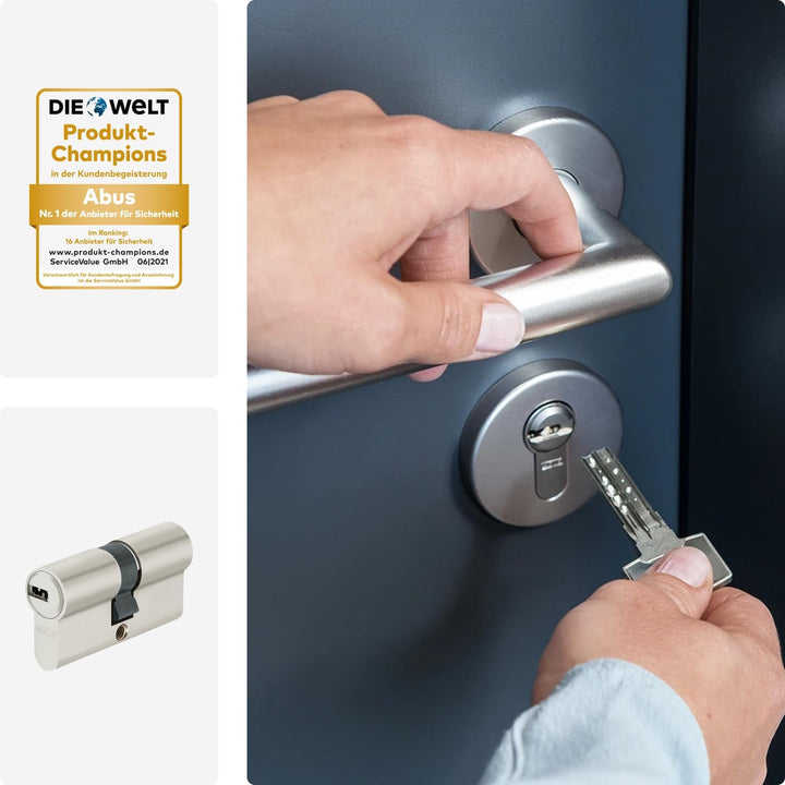 ABUS Profil-Zylinder D6XNP 40/45 mit Codekarte und 5 Schlüsseln, 48303 Nickel Perle 40/45, Nickel Pe