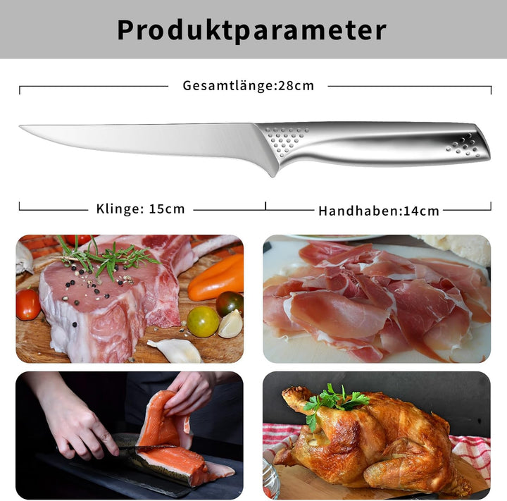 Edelstahl Filetiermesser Fisch Ausbeinmesser Scharf: 15cm Küche Profi Küchenmesser Flexibler Klinge