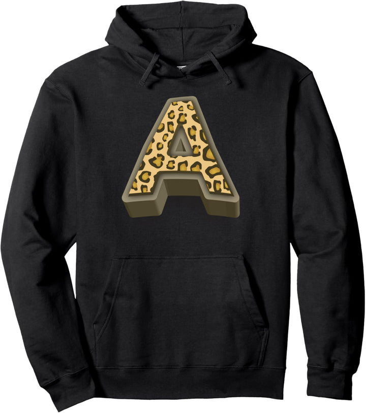 Cute Letter A Initial Name Leopard Cheetah Animal Print Pullover Hoodie