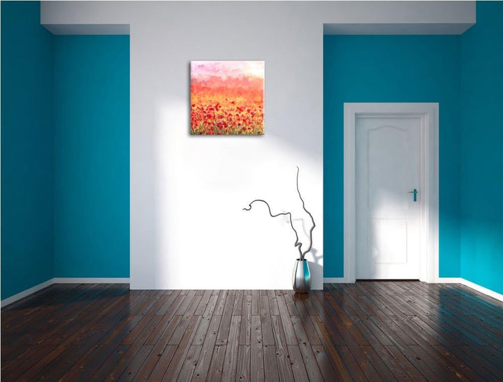 Pixxprint Mohnfeld als Leinwandbild/Grösse: 70x70 cm/Wandbild/Kunstdruck/fertig bespannt, 70x70