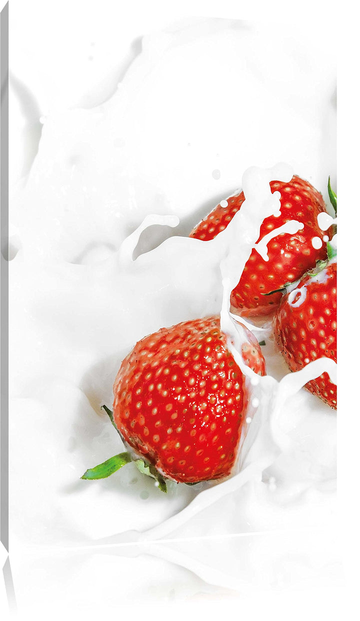 Pixxprint Erdbeeren Erdbeermilch als Leinwandbild/Grösse: 100x70 / Wandbild/Kunstdruck/fertig bespan