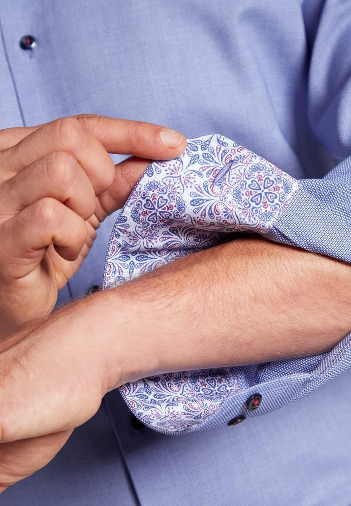 eterna Modern Fit Hemd Langarm Haifischkragen Struktur blau Grösse 45