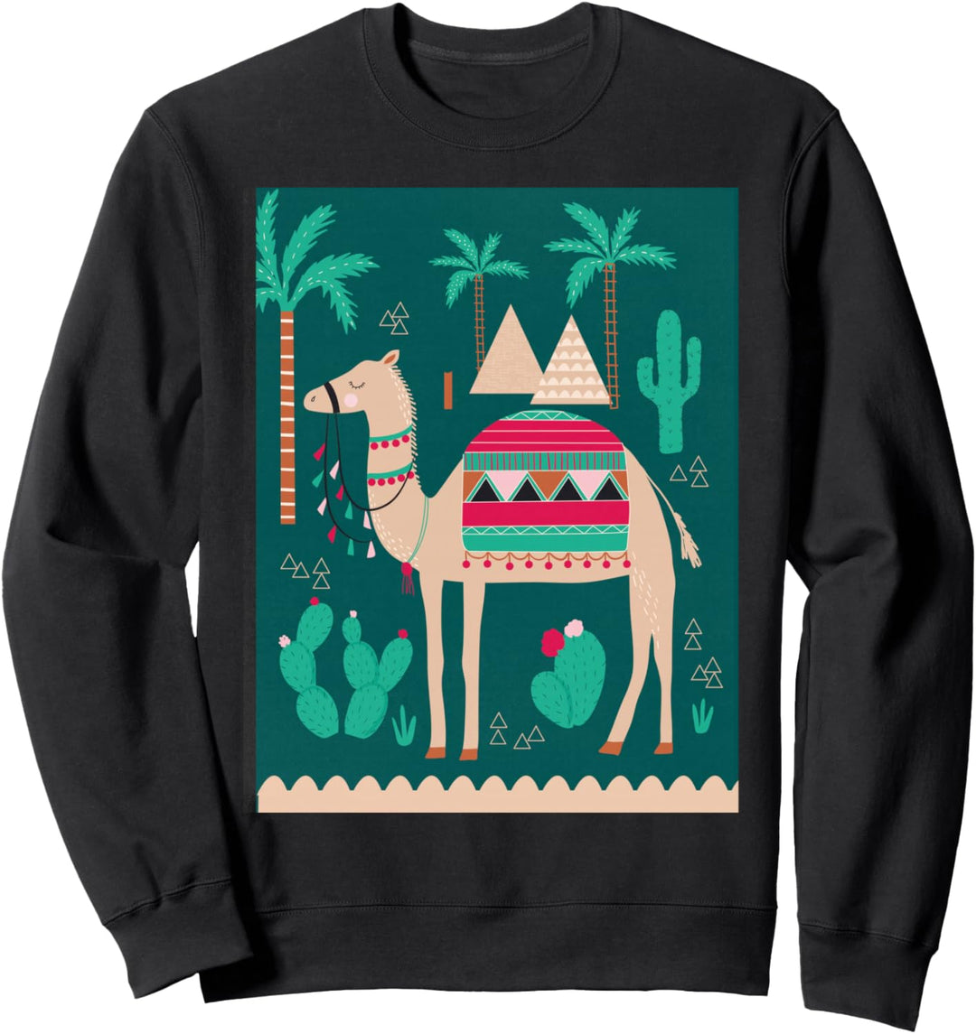 Marokkanische Arabische Kameltour Decke Muster Palmen Reisen Sweatshirt