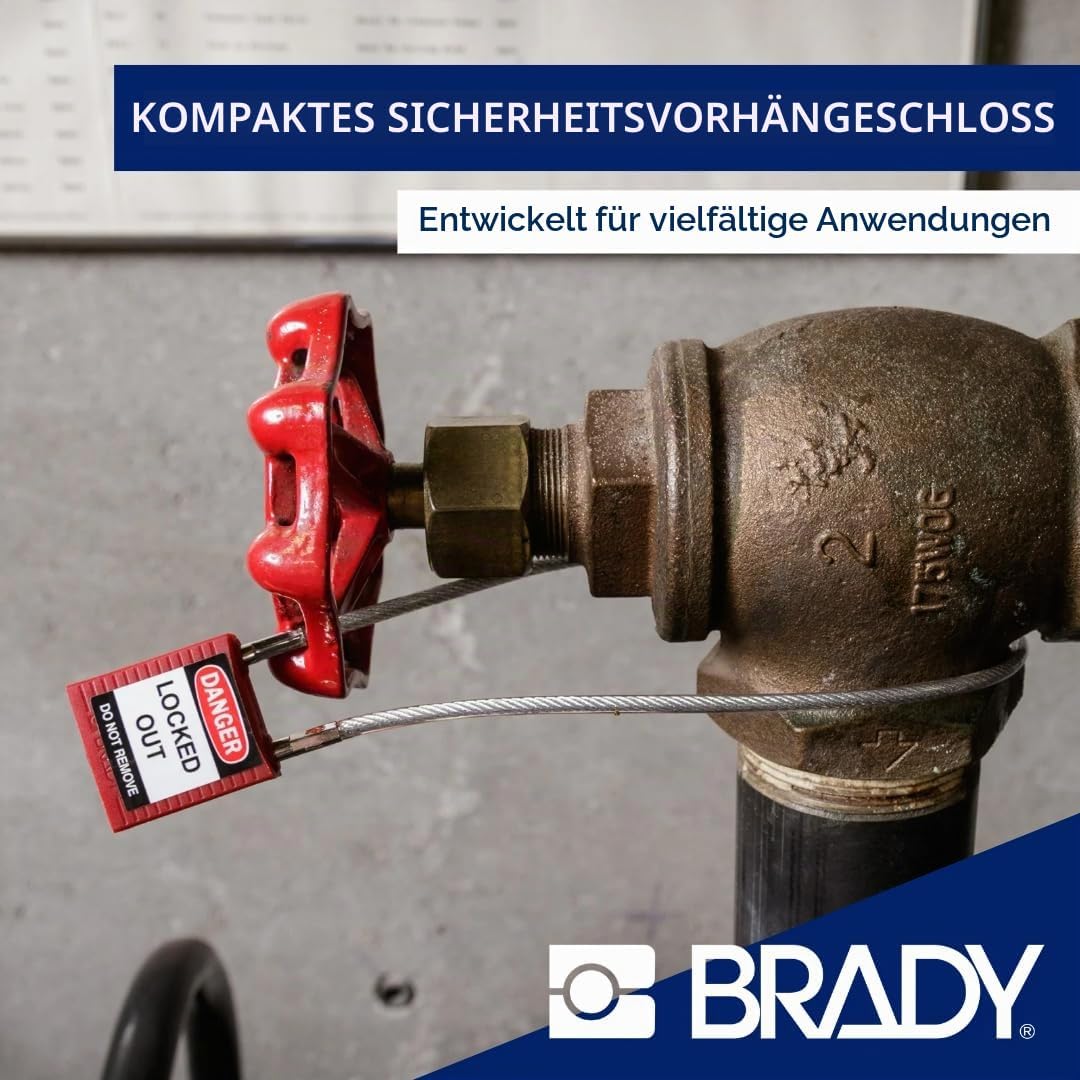 Brady Kompakte Kabel-Vorhängeschlöss - Lockout Sicherheitsschloss mit Schlüssel - Vorhängeschloss We