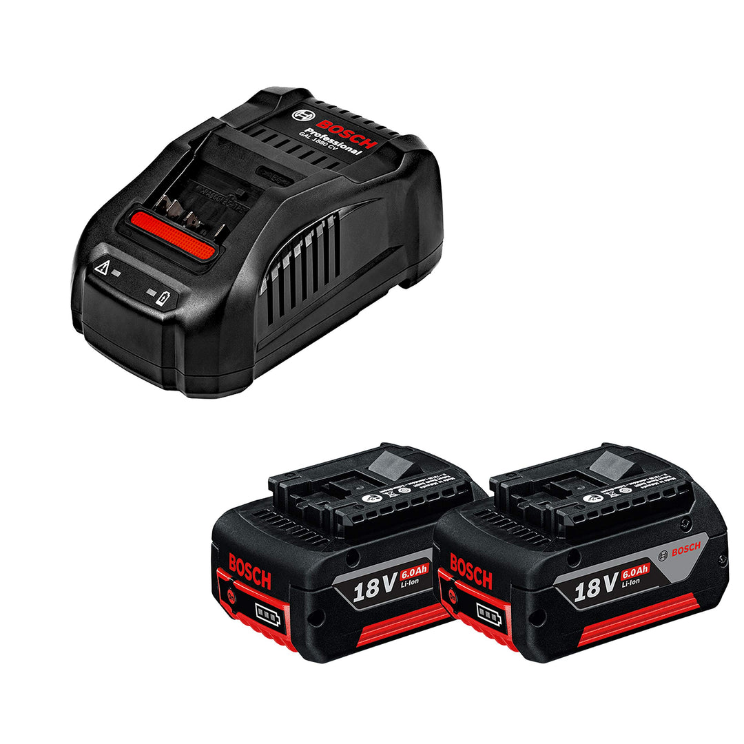 Bosch Professional Ladegerät GAL 1880 CV + 2x GBA 18V 6,0 Ah Akkus