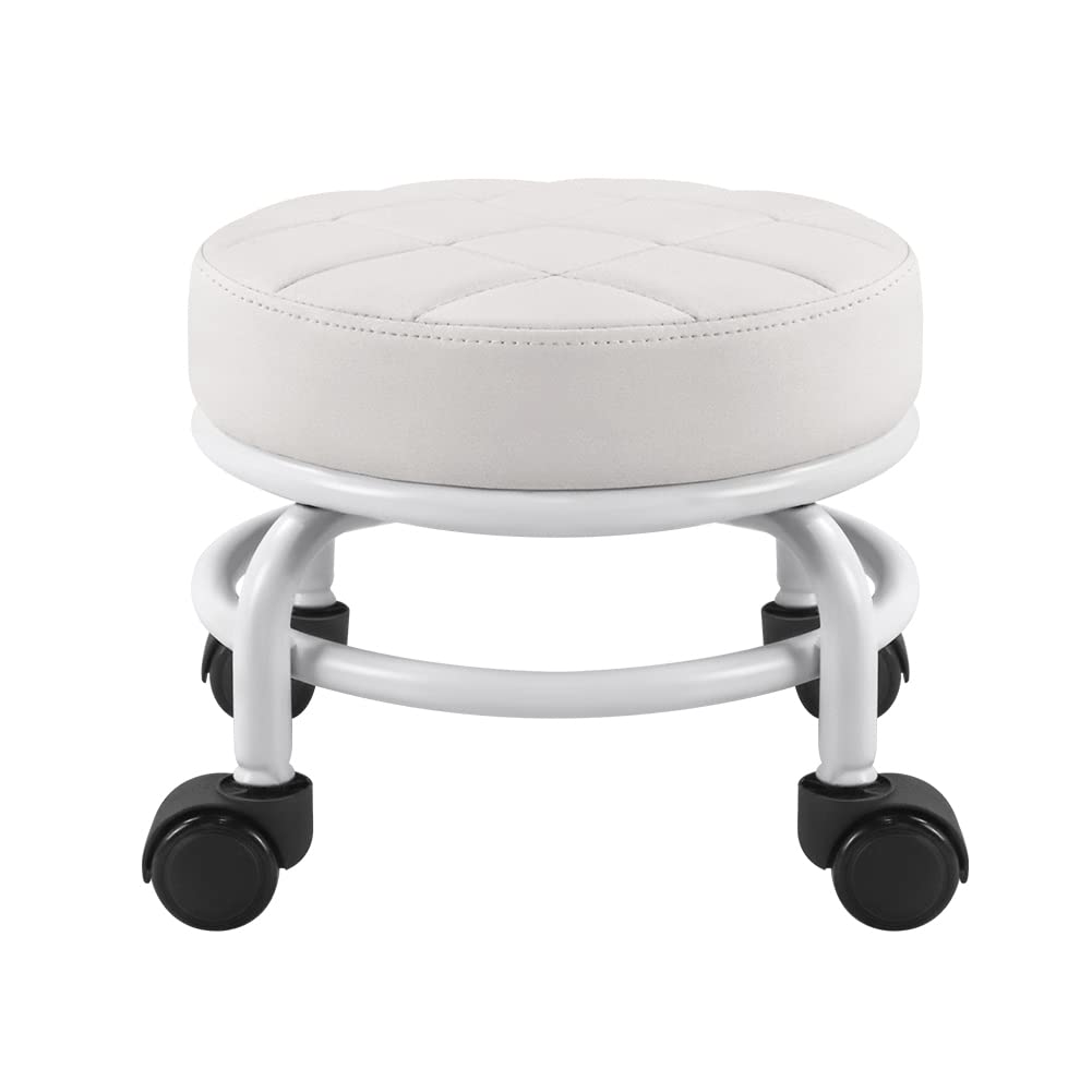 FURWOO Rollsitz PU-Leder Niedriger runder Rollhocker Bodenhocker mit Universal-Rollen für Home Fitne