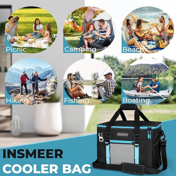 INSMEER Kühltasche Gross 50 l, Kühltaschen Faltbar für 80 Dosen, Faltbare/Auslaufsicher mit Öffner,