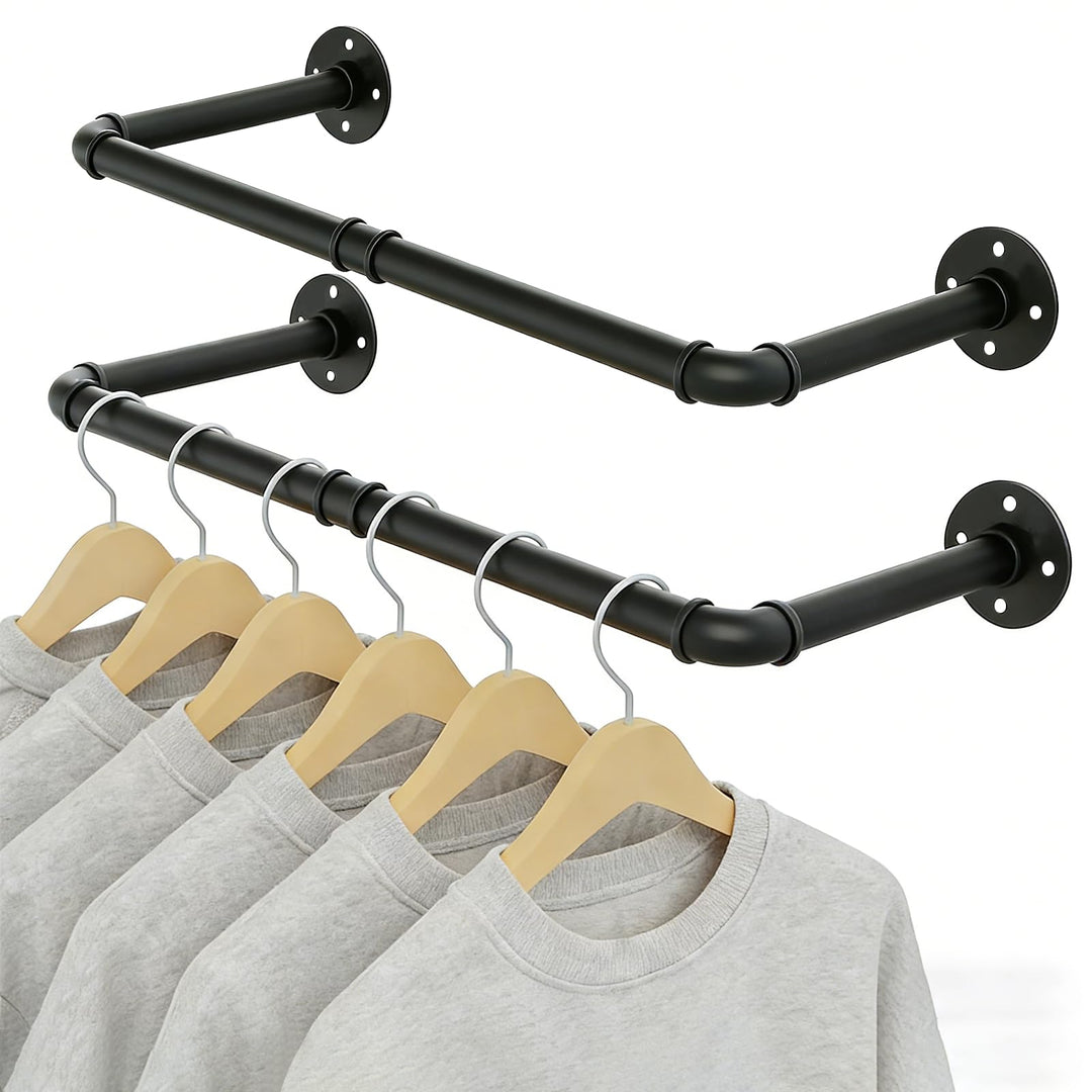 Kleiderstangen für die Wand 2er Set, 92 cm Industrieller Rohr Kleiderständer zur Wandmontage, Platzs