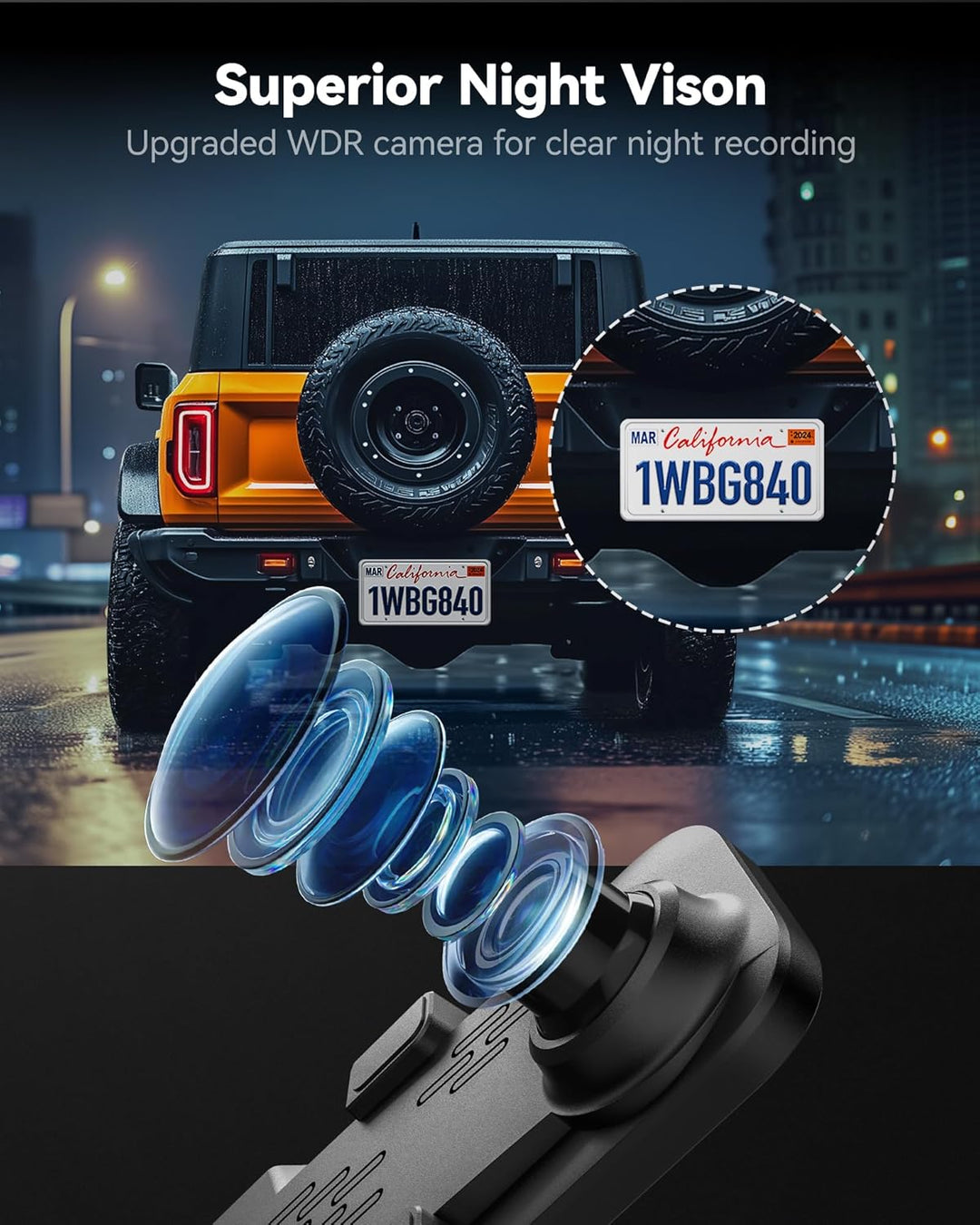 WOLFBOX 12" G840S 1296P Spiegel Dashcam mit Rückfahrkamera, Auto Kamera mit IPS-Touchscreen Dual Das