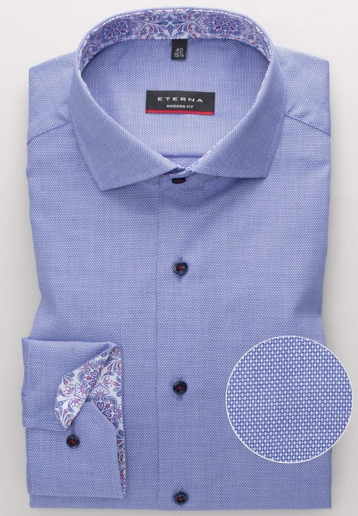 eterna Modern Fit Hemd Langarm Haifischkragen Struktur blau Grösse 45