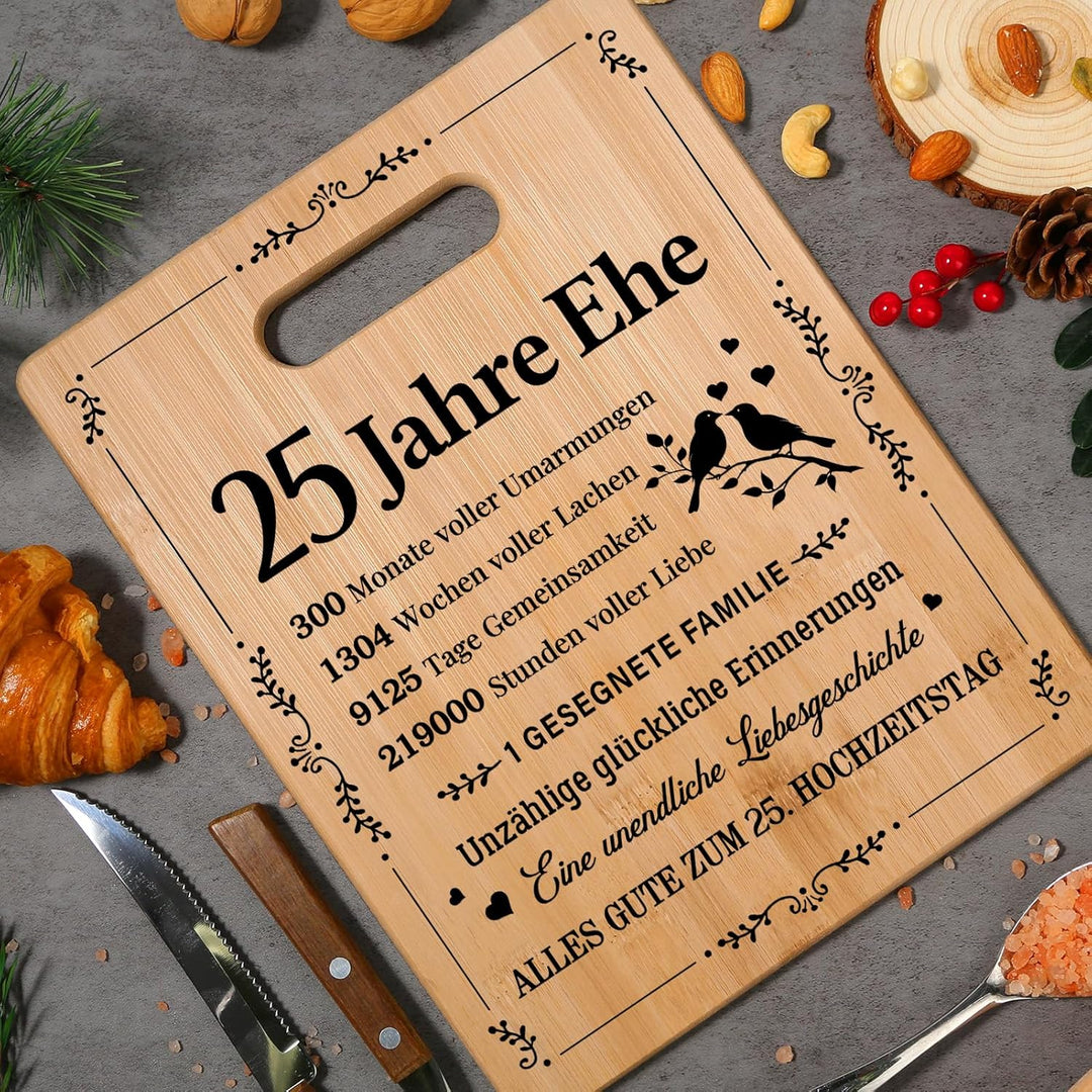 Silberhochzeit Geschenke, Bambus-Schneidebrett zur Feier der Silberhochzeit, Romantisches Geschenk z