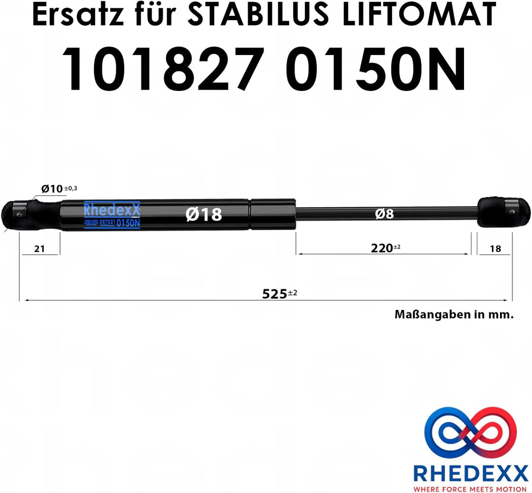 Gasdruckfeder Ersatz für Stabilus Lift-O-Mat 101827 0150N RhedexX® Gasdruckdämpfer mit dynamischer D